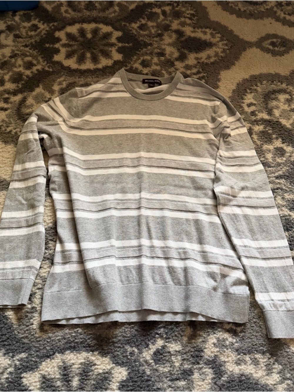 Michael Kors Men’s Gray & White Striped Crewneck Sweater